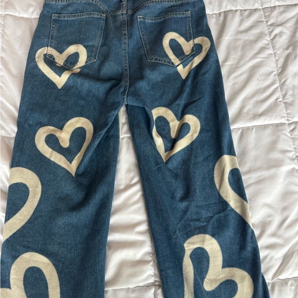 Heart Patterned Blue Jeans - Picture 2 of 2
